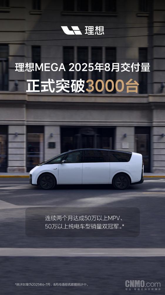 理想MEGA八月交付量破3000获50万以上MPV销量冠军(图2)
