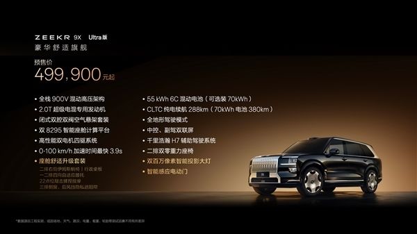 4799万起1小时狂揽42667台订单!硬刚问界M9的极氪9X上市定档(图3)
