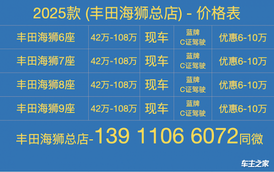 北京丰田海狮专卖店7座铂金行政版电动门航空椅（42~85万抄底）(图1)